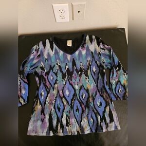 Vintage 90s 3/4 Sleeve Top With Sparkle Embellishment